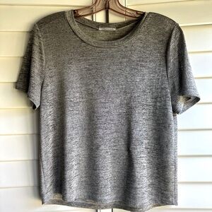 Lightweight, Semi-Transparent, Shimmery Gray Short Sleeve Cropped Tee